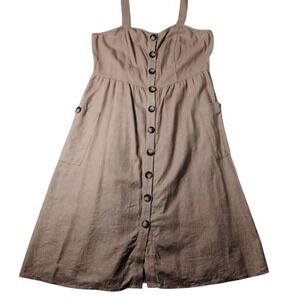 89TH‎ + MADISON Dress Womens Large Brown Linen Button Front Sundress Pockets